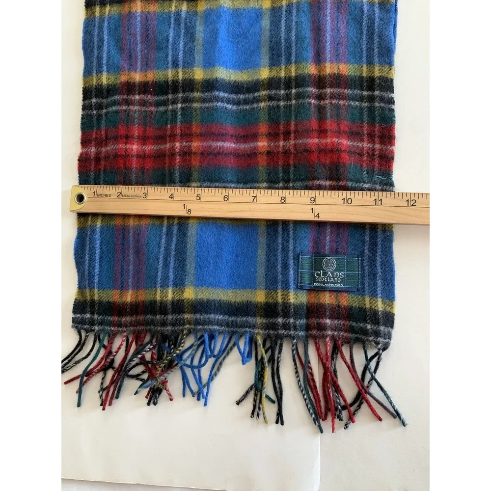Clans Scotland 100% Lambswool Tartan Plaid Scarf Blue Red Wool Fringe 58